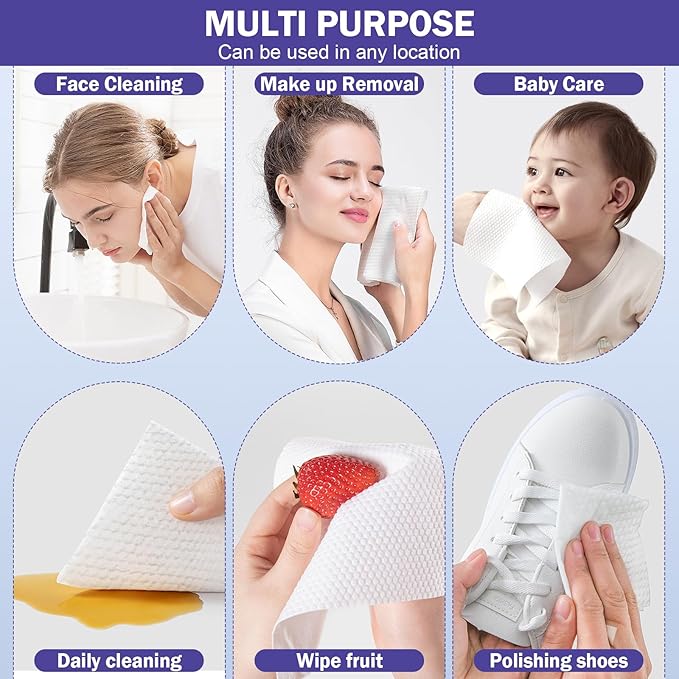 Face Towels, Disposable Face Towelette, Makeup Remover Dry Wipes 50 Count, Soft Cotton Dry Wipes Facial Cloths Towelettes for Washing and Drying, Facial Tissue for Cleansing, Skincare