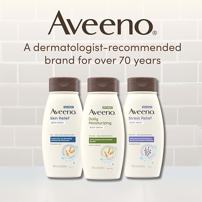 Aveeno Skin Relief Body Wash for Dry Skin, Gentle Coconut Scent and Soothing Triple Oat Formula, Moisturizing Body Wash Leaves Itchy, Dry Skin Cleansed & Feeling Soothed & Moisturized, 18 Fl Oz