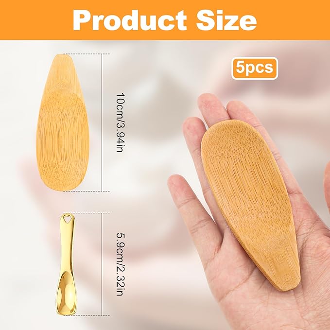 Multi-functional Applicators Set of 4 Pcs Natural Wooden Deodorant Cream Applicators and 1 Mini Cosmetic Spoon, Cream Spatulas Kit for Natural Deodorant, Cream, Facial Mud, Cosmetic Mask, Facial Clay
