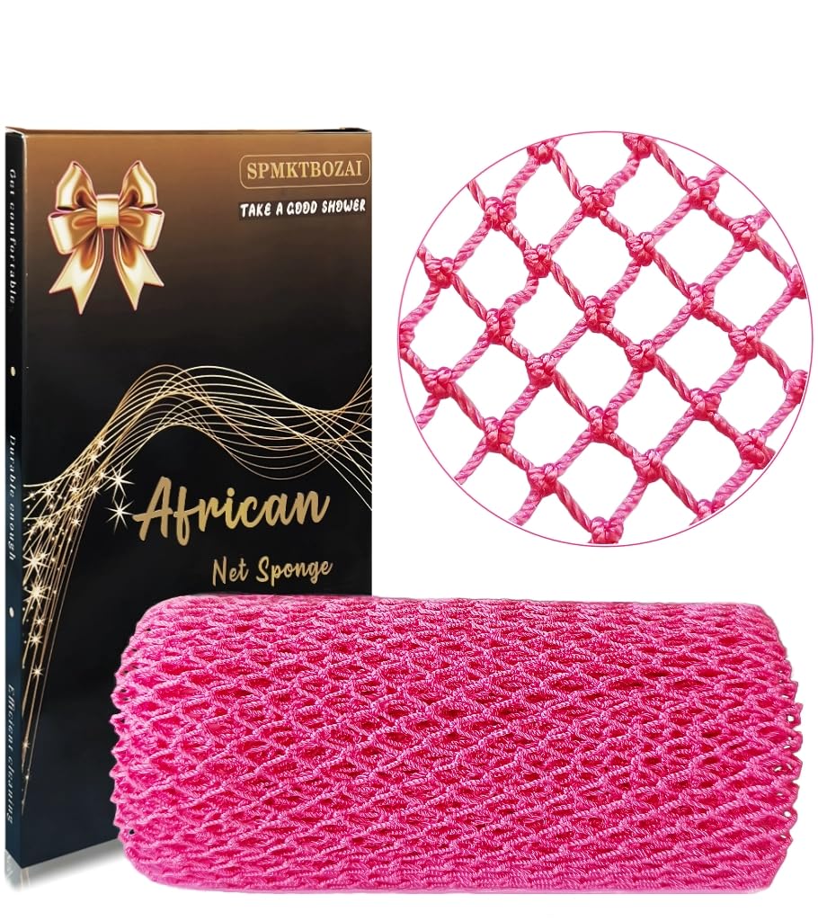 SPMKTBOZAI African Net Sponge Authentic, African Exfoliating Sponge Real African Net Black Owned, African Bath Sponge Back Scrubber, Body Exfoliator Shower Bath Accessories (Blue)