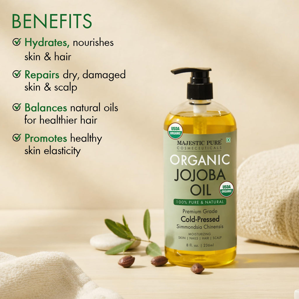 Majestic Pure USDA Organic Jojoba Oil 100% Pure & Natural -8 Fl Oz