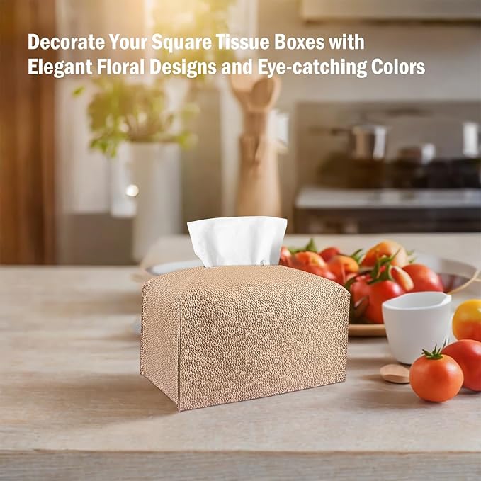 PARIERIS Tissue Box Cover PU Leather Tissue Holder Rectangle Facial Tissue Case Tissue Box Organizer Dispenser for Bathroom, Kitchen, Home, Office, Tabletop (SoftBeige, Tall)