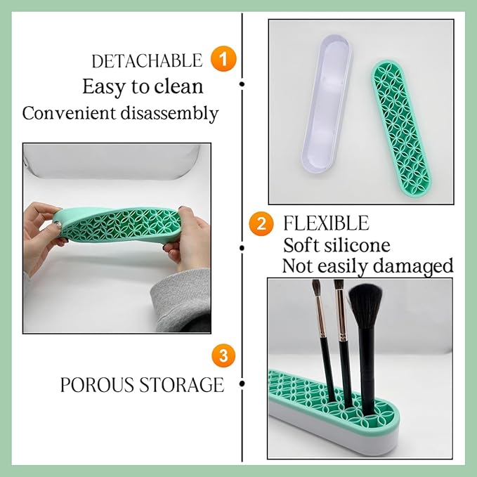 TANG SONG 2 PCS Silicone Make up Brush Holder Cosmetic Storage Box Desktop Organizers (Green)