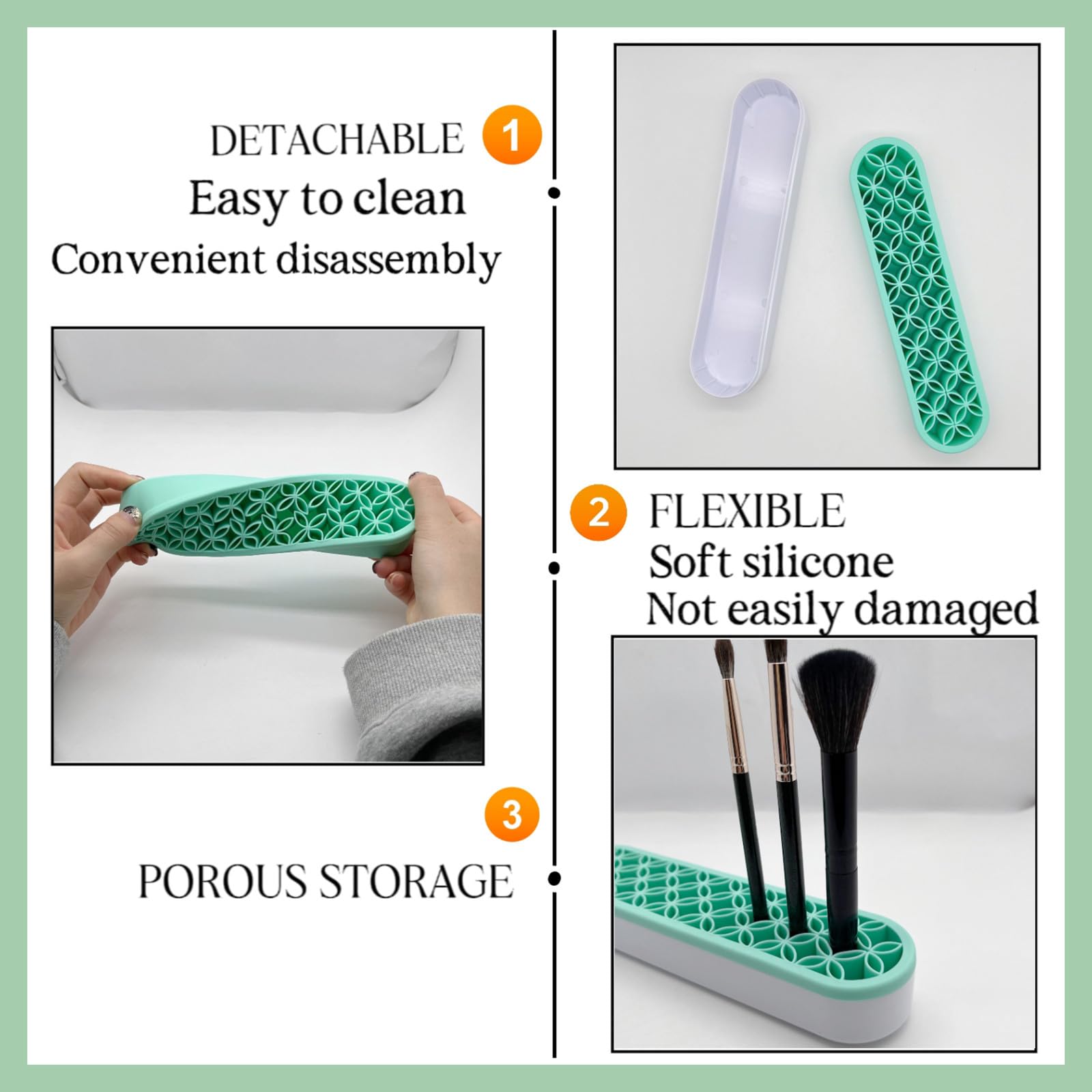 TANG SONG 1 PC Silicone Make up Brush Holder Cosmetic Storage Box Desktop Organizers (Green)
