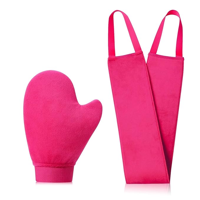 CeleCily Self Tanner Mitt Applicator Back Applicator Set - Premium Waterproof Tanning Mitt for Flawless Sunless Tanning， Prevents Orange Palms, Double-Sided, Reusable Tanning Gloves