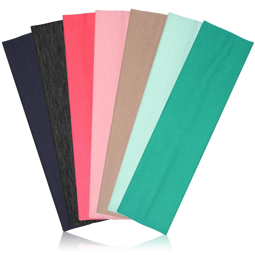 DiyJibb Headbands for Women, Stretchy Non Slip Soft Cotton Cloth Hair Bands for Sports, Workout, Yoga and Running, 7pcs