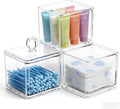 UShioart Stackable Square Acrylic Cotton Ball Holder Q-tip Holder Bathroom Swab Dispenser (3-Pack)
