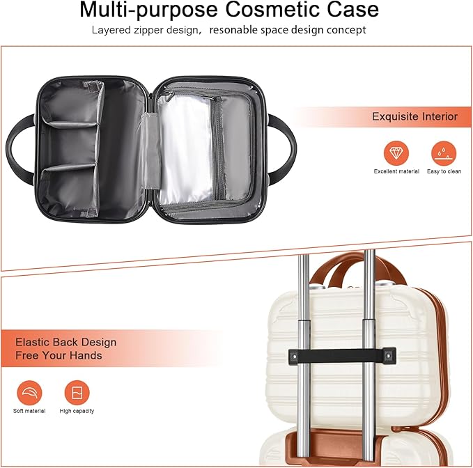 JZRTravel 14 inch Hard Shell Makeup Train Case Portable PC ABS Mini Suitcase for Organizer Cosmetics Makeup Brushes Toiletry