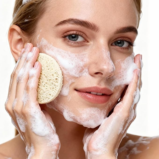 25 PCS Natural Loofah Exfoliating Face Scrub Pads, 2.36in Face Body Scrub Pads, Loofa Sponges Facial Exfoliating Pads for Makeup & Dead Skin Removal, Cleansing Skin for Women and Men