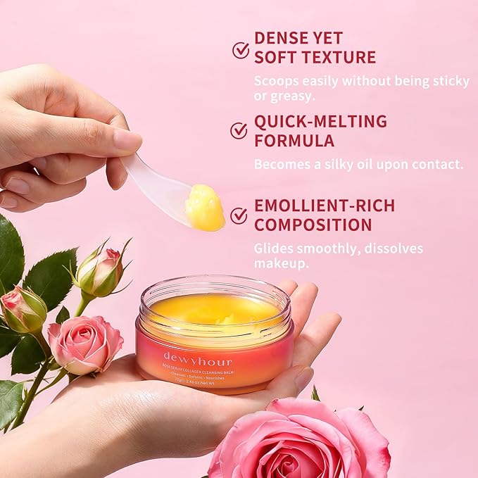 dewyhour Rose Makeup Remover Cleansing Balm – Melts Stubborn Waterproof Makeup for Daily Evening & Post-Gym, Nourishes Sensitive Skin, Zero Residue, One-Step Vegan Korean skincare for Travel 2.46 oz