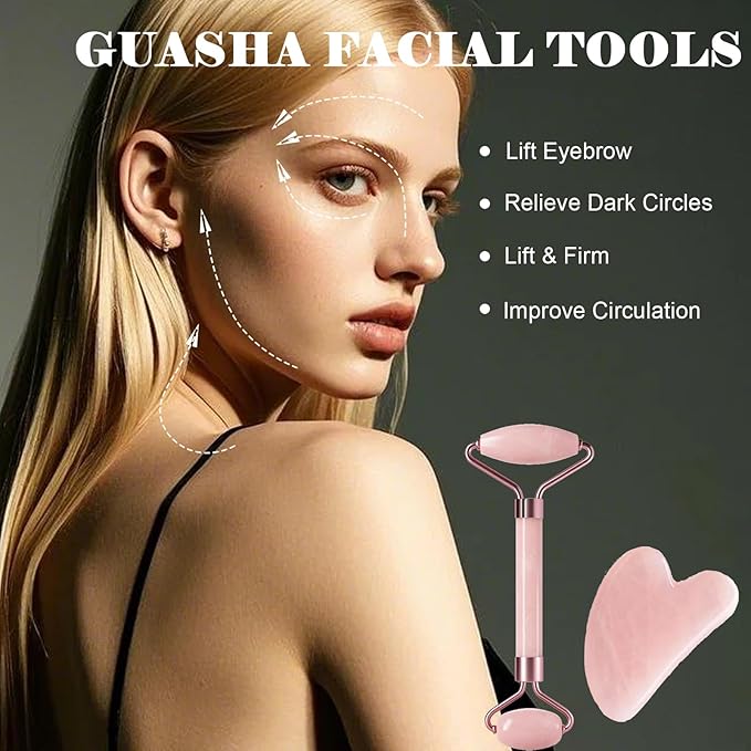 Ao Yee ZGL Gua Sha Facial Massage Tool and Roller Set,Face Depuffing