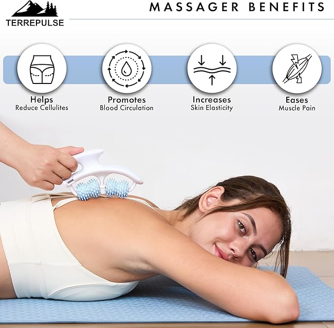 Terrepulse Anti Cellulite Roller & Lymphatic Drainage Massager | Deep Tissue Fascia Blaster & Muscle Roller | Tool for Sore Arms, Legs, Shoulders, Stomach & Buttocks (Blue)