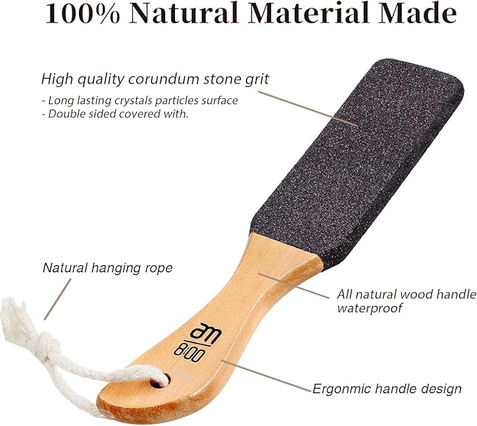 Pumice Stone Foot File, Wooden Handle Foot Scrubber & Callus Remover