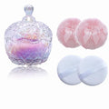 Qopoto 5 Pieces Large Body Powder Puff and Powder Container, Crystal Case for Dust Puff, Powder applicator with Box for Face and Body (Glitter, Crown)