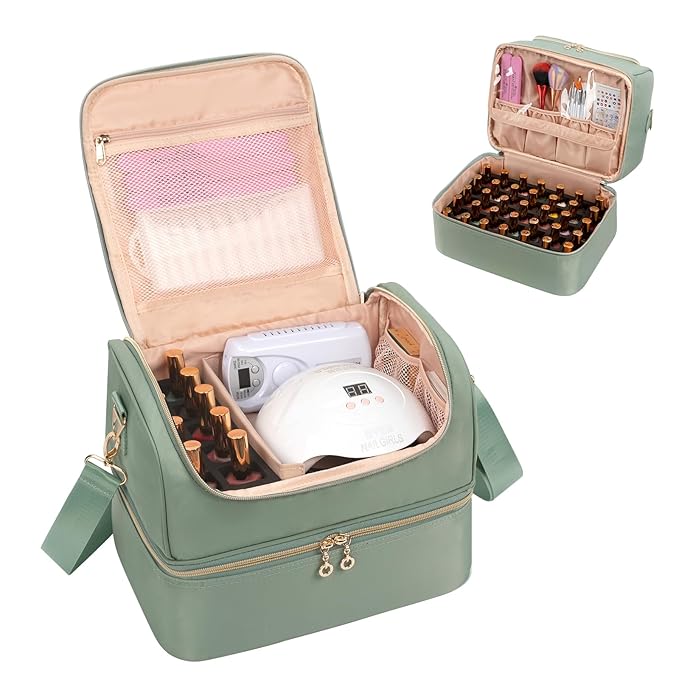CUBETASTIC Extra Large Nail Polish Organizer - Three Layer Nail Organizers And Storage Bag, Portable Nail Supplies Organizer Case, Travel Carrying Box for Nail Tech Kit/Tattoo/Cosmetic
