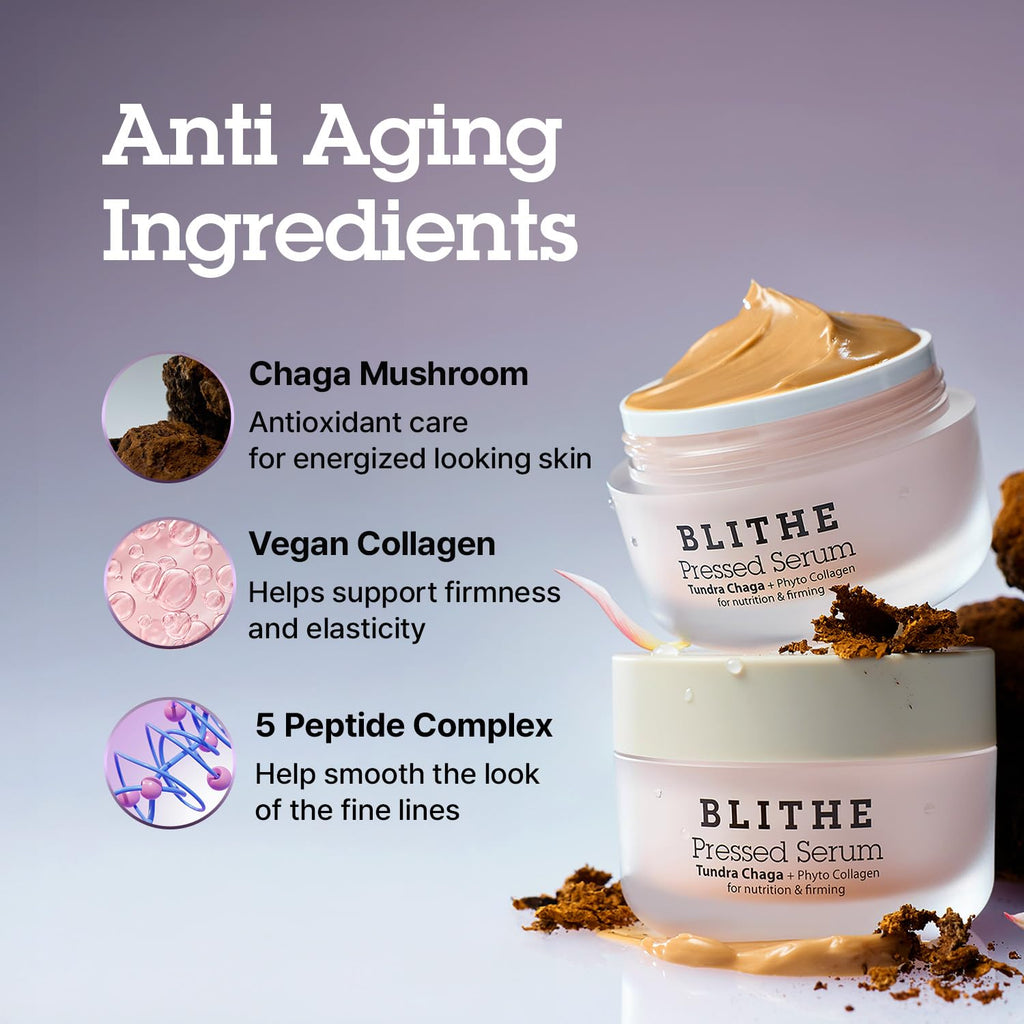 BLITHE Pressed Serum Tundra Chaga | Korean Moisturizer | Anti Aging & Skin Tightening Cream for Face | Night Cream For Woman Anti Aging, 0.91 fl oz
