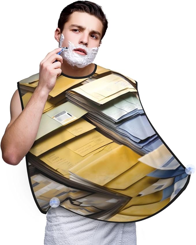 Purple And Teal Flowers Print Beard Bib Shaving Apron, Beard Hair Trimming Cape Gift For Dad