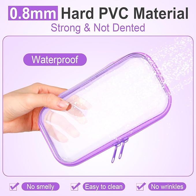 Sanwuta 10 Pcs Hard Zipper Case Clear Hard Pouches Plastic Zipper Pencil Portable Box Toy Storage Bins Plastic Container for Travel Toiletry Office Cosmetic Block Puzzle Organizer (S,Macaron Color)