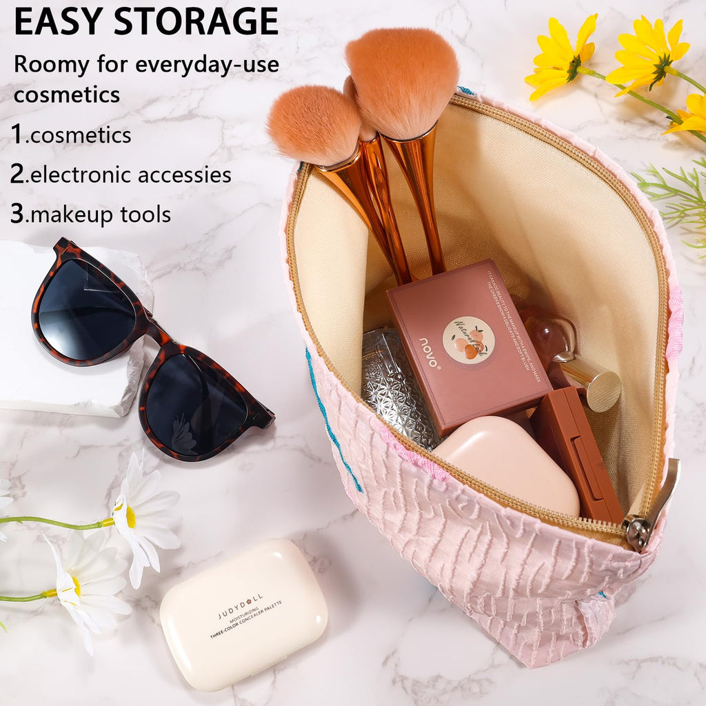 ZLFSRQ Lace Flower Makeup Bag Travel Cute Floral Cosmetic Bags for Women Large Toiletry Pouch Zipper Cosmetic Pouch for Purse Aesthetic Make up Organizer Bag Portable Toiletry Bags