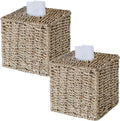 2 Pack Seagrass Tissue Box Cover, Wicker Tissue Box Holder Square, Hand Woven Cube Tissue Box Cover Tissue Holder for Bathroom Living Room Kitchen Office, Natural