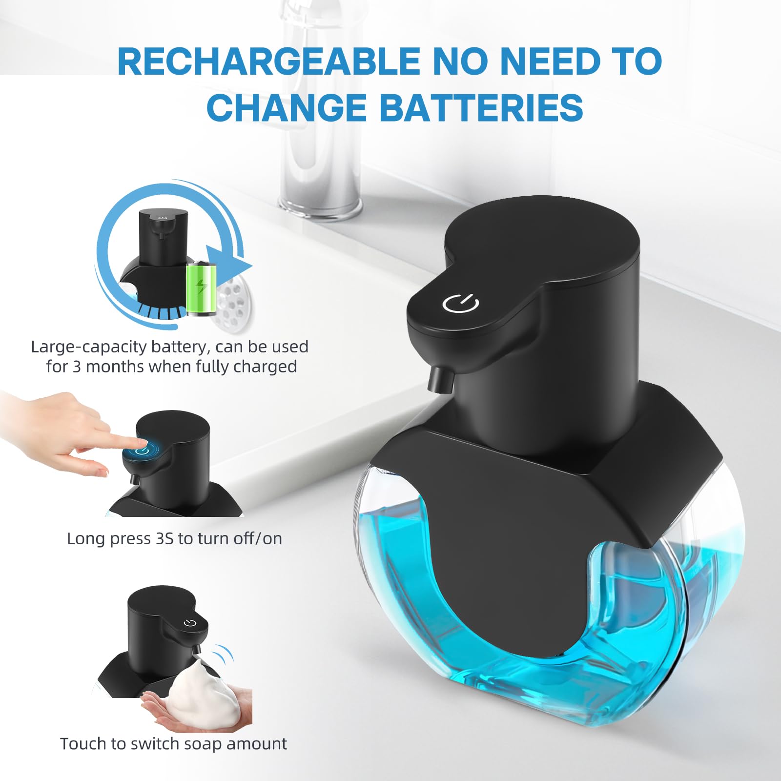 2 Pack Automatic Soap Dispenser,14.2oz/420ML Touchless Automatic Foaming Hand Soap Dispenser,Rechargeabled Wall Mounted Smart Pump for Bathroom Kitchen
