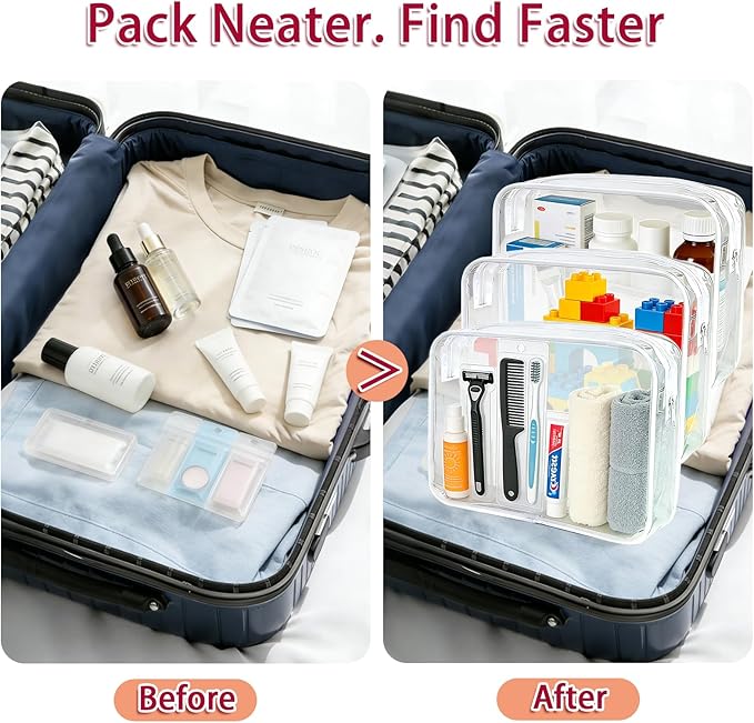 6 Pcs Large Clear Makeup Bags, TSA Approved Toiletry Bags for Travel, Waterproof Clear Pouches with Zipper, Plastic Cosmetic Organizer Case for Women Men Vacation Bathroom Essentials (White Large)
