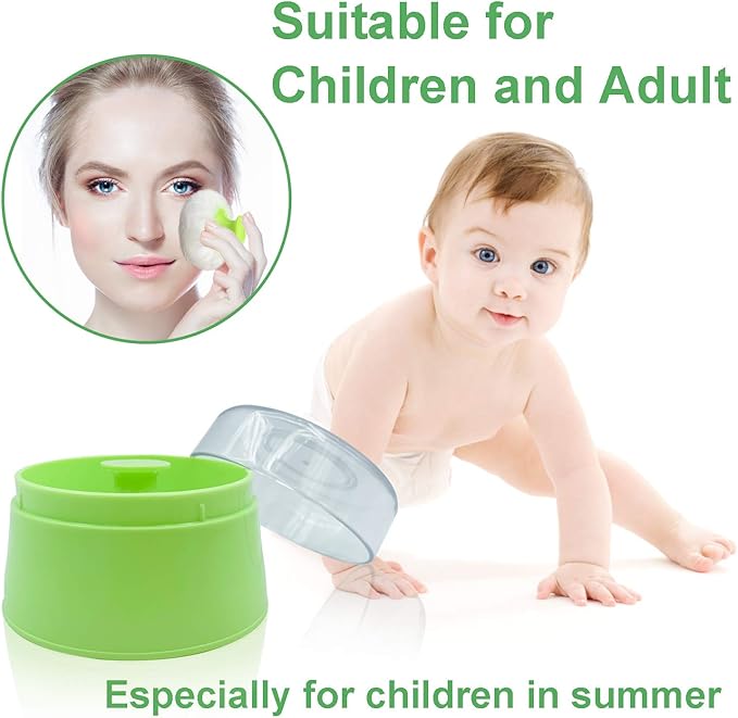 BPA Free Baby Powder Puff Box, Large 2.8" Fluffy Body After-Bath Powder Case, Baby Care Face/Body Villus Powder Puff Container, Makeup Cosmetic Talcum Powder Container with Hand Holder (Green)