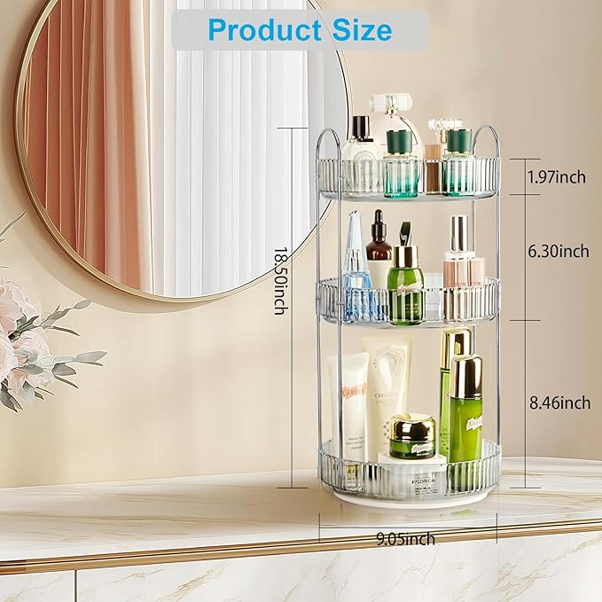 Niluks 360 Rotating Makeup Organizer, 3 Tier Large Capacity Lazy Susan Bathroom Counter Organizer, Skincare Organizers, Spinning Perfume Organizer & Vanity Organizer Countertop (Classic Grey, 3 Tier)