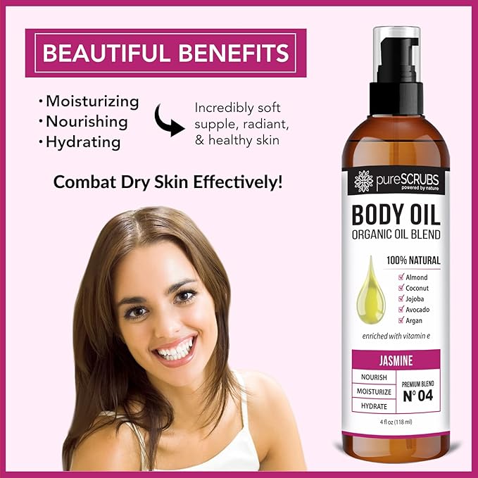 pureSCRUBS Ultra Moisturizing Jasmine Body Oil for Dry Skin, 4 oz