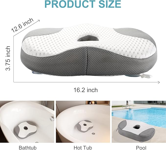 Idle Hippo Hot Tub Booster Seat, 4D Air Mesh Hot Tub Pillow with Powerful 6 Non-Slip Suction Cups, Ergonomic Booster Cushion, Quick Dry Spa Pillow for Indoor Outdoor Hot Tub-White/Grey