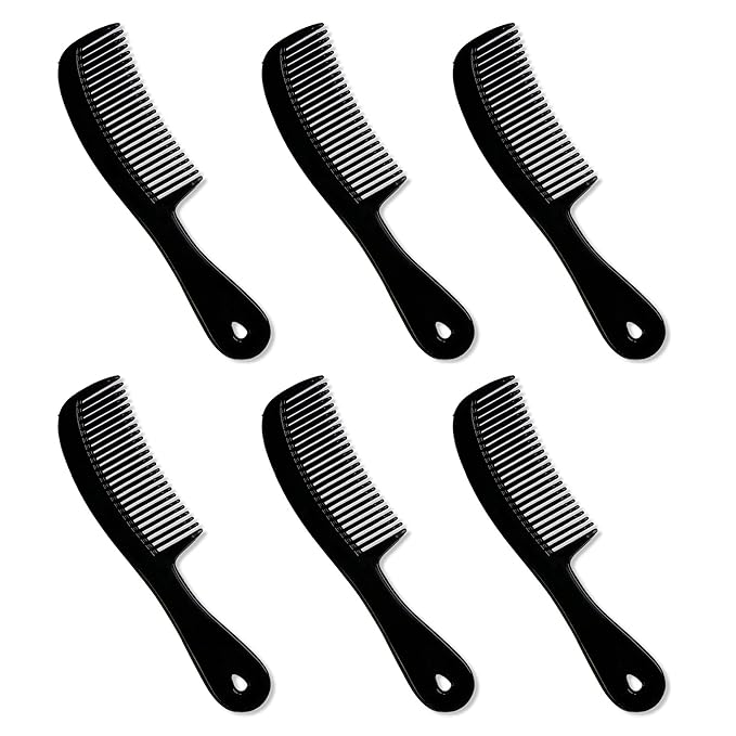 Men's Hair Comb with Handle, 6 Inch Plastic Flexible Pocket Combs for Men, Black Fine Tooth Styling Comb Set for Everyday Grooming, Travel, Beard & Mustache, 6 Pack