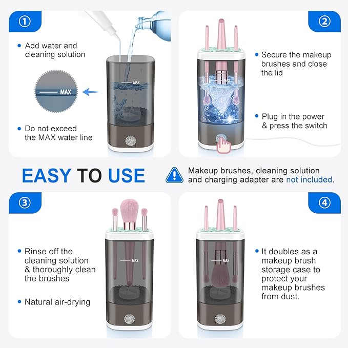 Vitascape Electric Makeup Brush Cleaner Machine With Makeup Brush Holder Portable, Automatic Cleaner for Makeup Brushes and Sponges (Black)