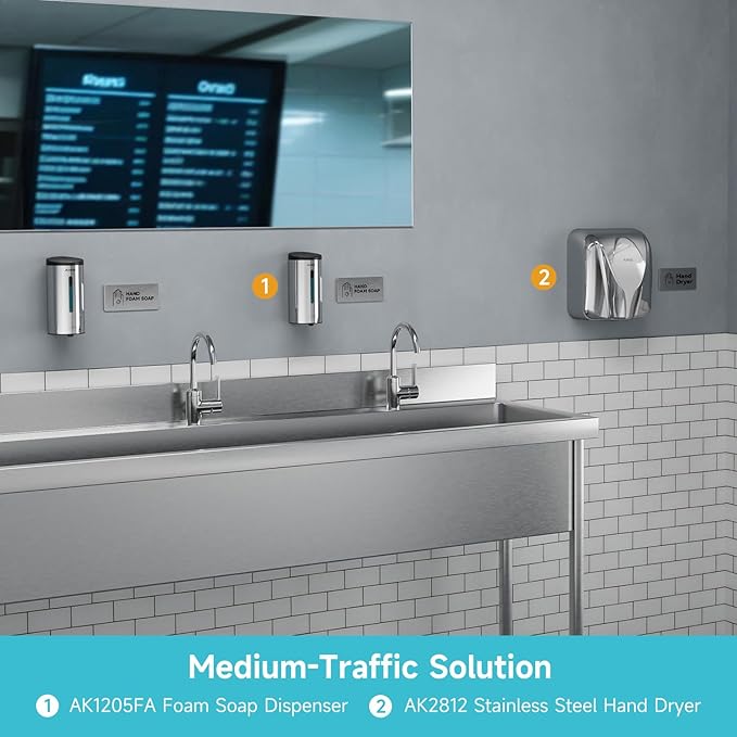 AIKE Wall Mount Automatic Foam Soap Dispenser 25 OZ Commercial Large Capacity Stainless Steel Model AK1205FA(Polished)