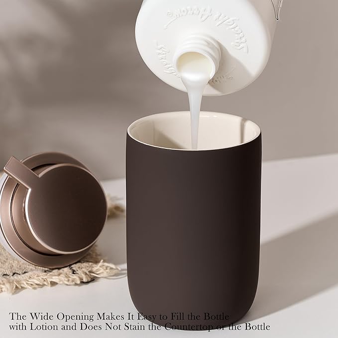 GIRLUFO Foaming Soap Dispenser with Plastic Pump,12oz Foam Dispenser Bathroom,Kitchen Foam Soap Dispenser,Brown Hand Soap Bottle(Rubber Paint& Ceramic)