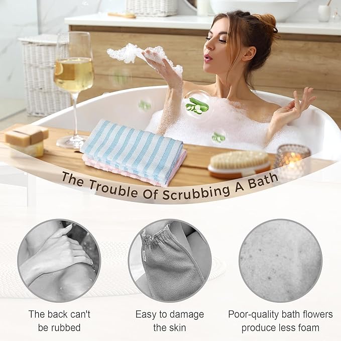 Exfoliating Shower Towel, 2-in-1 Towel, Premium Scrub Wash Cloth for Body Face, Exfoliating Towels-Body Scrubber with 2 Sides for All Skin Types (Black)