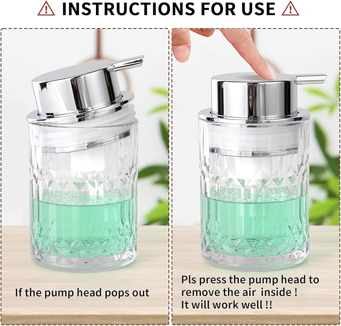 Bathroom Glass Soap Dispenser with Durable Rust-Proof Plastic Foam Pump Hand Lotion Dispenser Antislip Shampoo Kitchen 10oz 2 Pack
