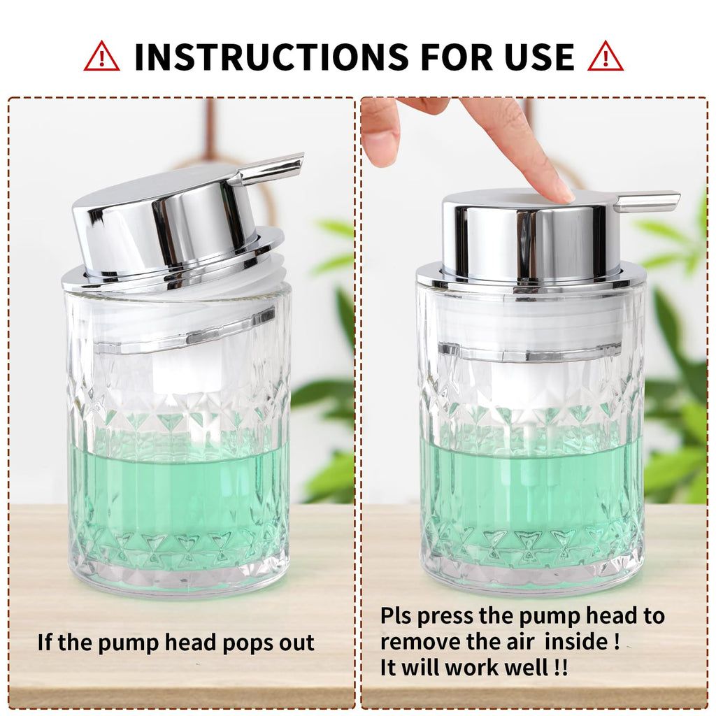 Bathroom Glass Soap Dispenser with Durable Rust-Proof Plastic Foam Pump Hand Lotion Dispenser Antislip Shampoo Kitchen 10oz 2 Pack