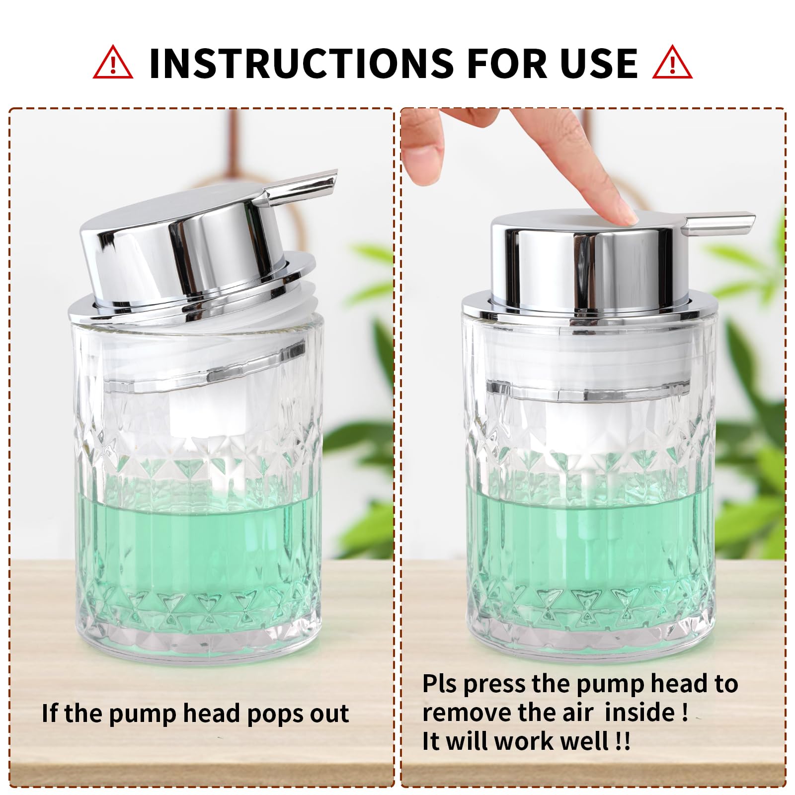 Bathroom Glass Soap Dispenser with Durable Rust-Proof Plastic Foam Pump Hand Lotion Dispenser Antislip Shampoo Kitchen 10oz 2 Pack