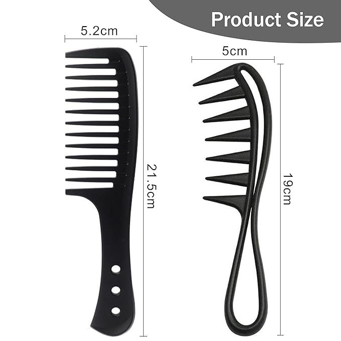 joaoxoko 2 Pcs Wide Tooth Comb, Large Tooth Curl Comb Shark Teeth Hair Hairstyle Tool for Curly Wet Wavy Thick Hair Wigs Barber Salon, Women Men