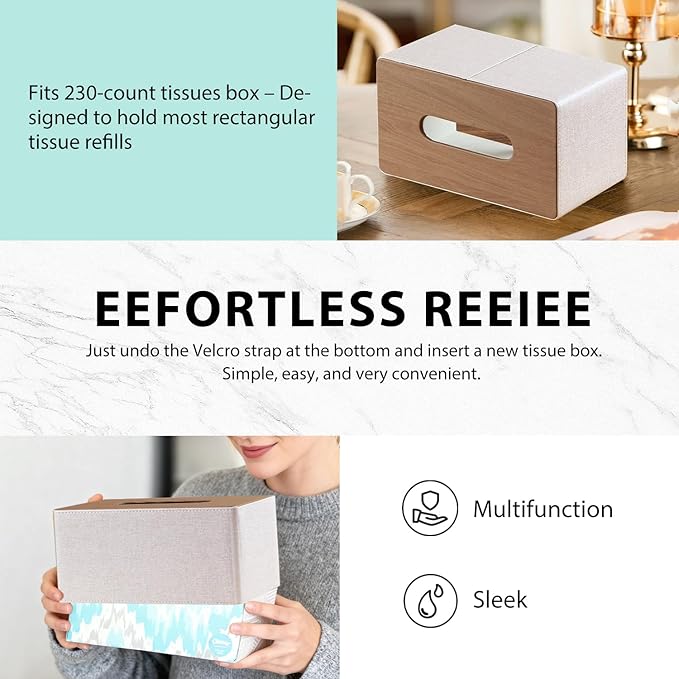 Larger Tissue Box Cover, Modern PU Leather Rectangular Facial Tissue Holder, Minimalist Tissue Organizer/Dispenser, Napkin Storage Box for Bathroom,Vanity Countertop, Nightstand, Office, Home Decor