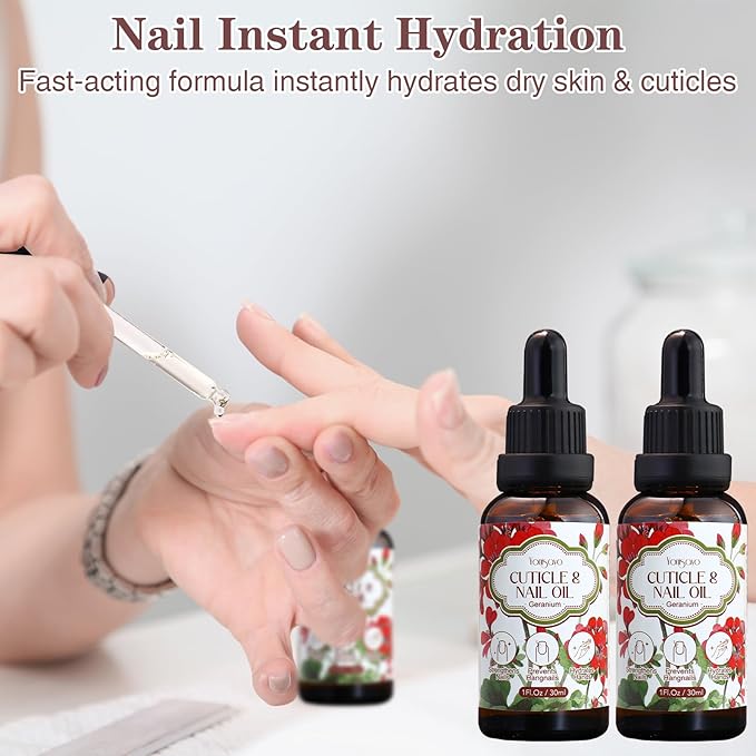 yonisayo 3 PCS Geranium Cuticle Oil for Nails Care, Healthier-Looking Nails, Soften Cuticles, Strengthen Nails, Hydrating Hand Oil
