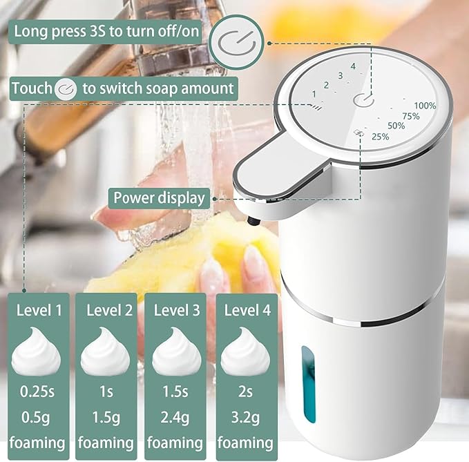 2Pack Automatic Soap Dispenser, Touchless Foaming Soap Dispenser USB Rechargeable Dispenser Electric Wall Mounted 4levels Adjustable Foam Dish Soap Pump for Bathroom Kitchen