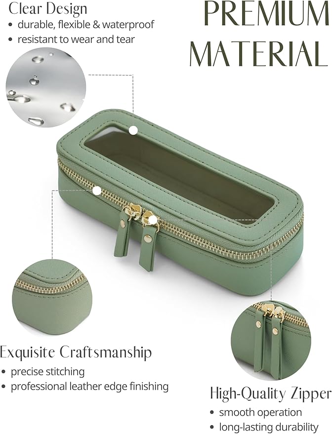 Popvibe Clear Makeup Bag Travel Cosmetic Case Transparent Toiletry Bag with Zipper, Portable Make Up Organizer Traveling Compact Car Bag for Essentials, Sage Green, Slim