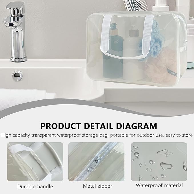 TotePrint PVC Clear Pure Color Transparent Large Zipper Cosmetic Pouch Travel Makeup Cosmetic Bag with Handle for Travel Bathroom Toiletry Organizer (A23014-101-44)