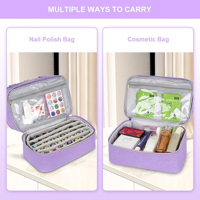 Nail Polish Organizers and Storage,Double-Layer Nail Polish Carrying Case Bag Holds 40 Bottles(15ml-0.5 fl.oz) and Nail Lamp,Nail Supplies