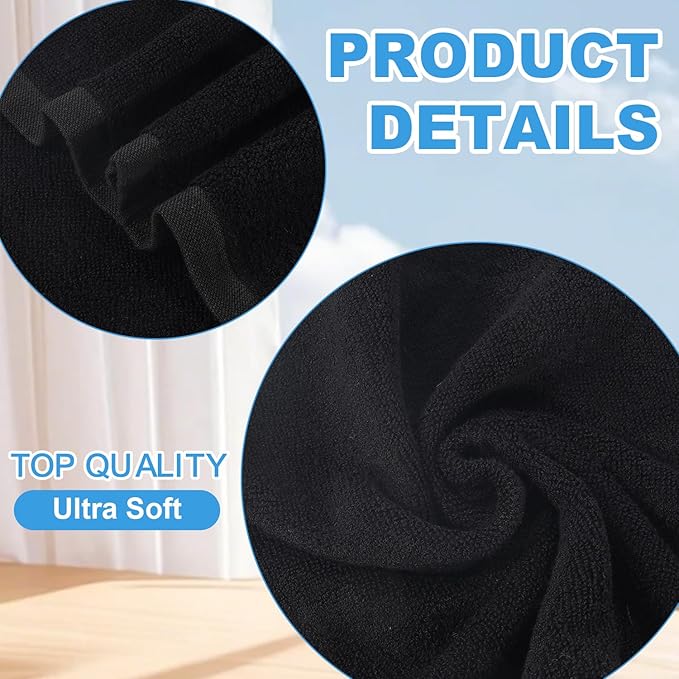 6 Pack Microfiber Wash Cloth, 12x12 Inch Highly Absorbent and Soft Feel Fingertip Towels, Machine Washable Washcloths for Bathroom, Gym, Hotel, Spa and Kitchen, Black
