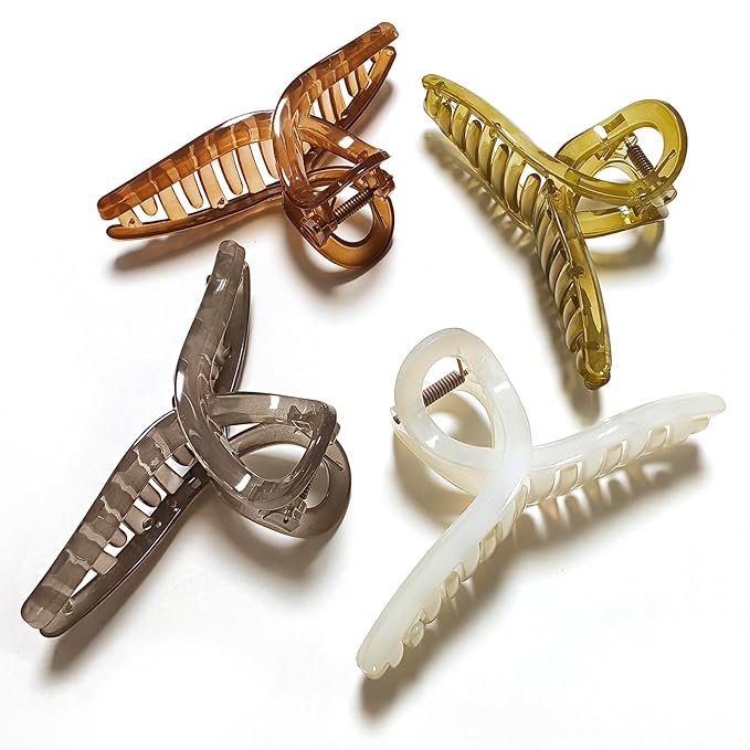 Nalodu 5 Inch Hair Claw Clips Extra Large No Slip Big Jelly XL Clip for Thick Curly Long Hair Women, 4 Pack