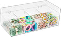 JessLab Hair Accessories Organizer for Girls, Acrylic Hair Bow Tie Clip Scrunchie Holder with Dividers, Clear Stackable Storage Box for Bathroom, Bedroom, Vanity Countertop (4 Compartment)