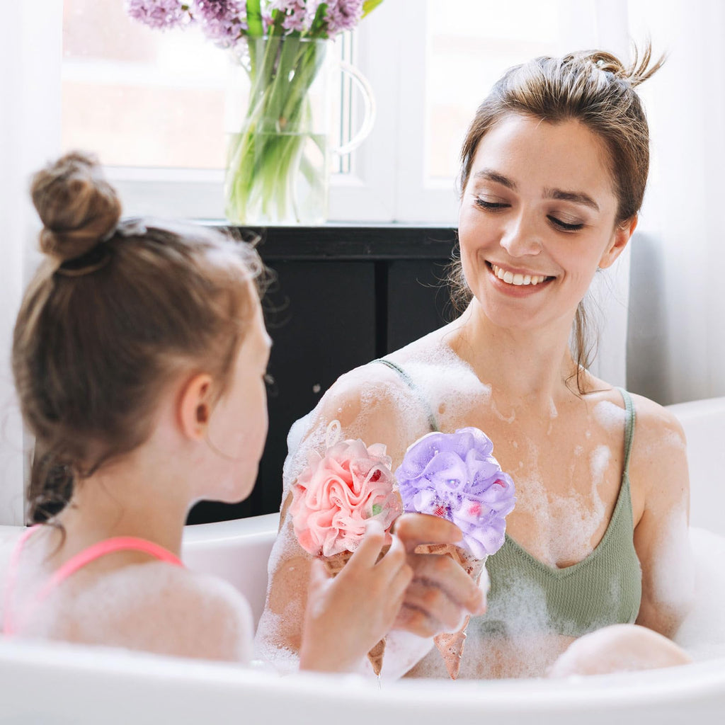 Reallnaive 4 Pcs Ice Cream Bath Loofah Sponge Cartoon Body Scrubber Loofah Soft Mesh Exfoliating Bath Scrubber Shower Ball for Shower Sponge Gifts Exchange Birthday Party