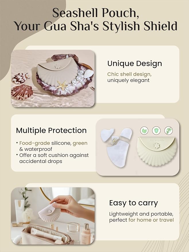 Rena Chris Gua Sha Facial Tools, Jade Guasha Tool for Acupuncture, Manual Massage Tool for Jawline Sculpting and Puffiness Reducing, Gua Sha Facial Massage Tool with Silicone Case (White)